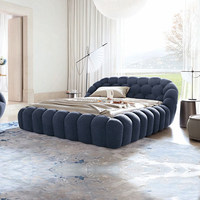 Lit de luxe moderne de conception italienne, cadre en bois massif, velours, taille King, ensemble de meubles de chambre nordique, plateforme capitonnée pour hôtel