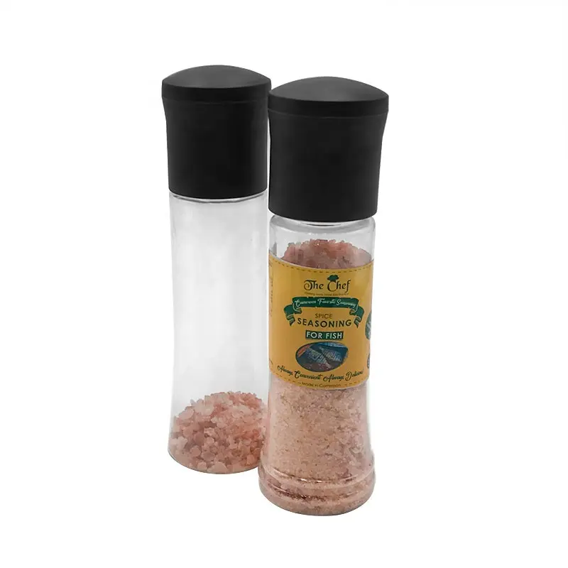Moedor descartável de sal e pimenta de 340ml, moedor de especiarias plástico/moedor de sal e pimenta com garrafa de plástico