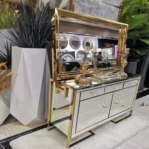 Foshan Luxury Modern Italian Gold Marble Top Console Table Drawer Elegant Mirrored Hallway Entry Hotel Laundry Decoration