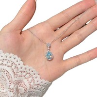 Collier pour femme plaqué argent bleu poudré avec pendentif goutte d'eau et zircon violet tendance, chaîne à maillons, cadeau haut de gamme