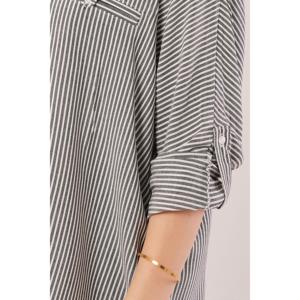 Camisa Gris Oversize a Rayas con Detalle de Bolsillo para Mujer al por Mayor - Product Image 3