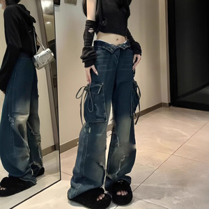 Usine personnalisée Jeans Jeans pour femmes Stars Retro Washed Distressed Wash Design Patchwork Cargo Pants Jeans pour femmes - Product Image 2