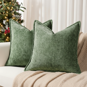 ปลอกหมอนอิงตกแต่งคริสต์มาสสีเขียวป่า แพ็ค 2 ชิ้น ขนาด 18x18 นิ้ว ผ้าเชนิลล์นุ่มสบาย สไตล์วินเทจ ปลอกหมอนอิงสี่เหลี่ยมสำหรับโซฟา - Product Image 3