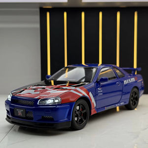 Modèle de voiture Nissan <span class=keywords><strong>GTR</strong></span> R34 en métal alliage à l'échelle 1:24 JLF Diecast, avec son et lumière, modèle de voiture à recul, cadeau de collection - Product Image 5
