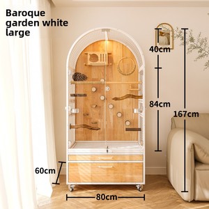 עץ מוצק גדול וילה ציפור כלוב ציפור כלוב מיוחד שקוף זכוכית splash-הוכחה סגירת כפתור אינו לחיות מחמד בתים ריהוט - Product Image 6