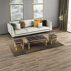 Juego de Mesa de Centro Convertible de Lujo 2+1 con Superficie de Imitación Mármol y Estructura de Acero, Muebles Modernos para Sala de Estar - Product Image 2