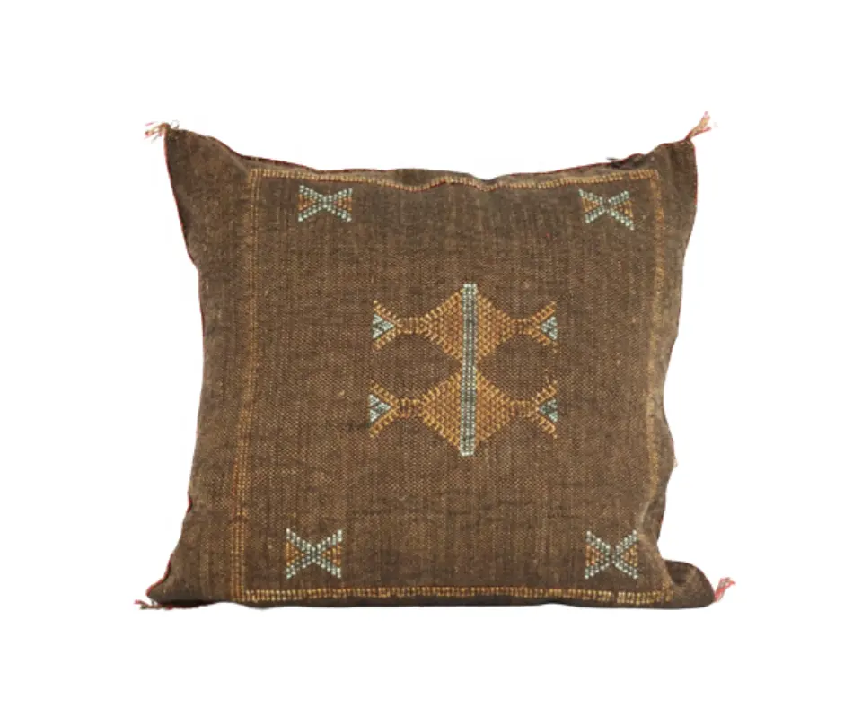 غطاء وسادة الصبار المغربي البني ، حجم السبرا البوهيمي تقريبا 19 بوصة × 19 بوصة/48 × 48 سم