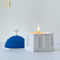Pot à bougie design en relief de style architectural CH récipient à bougie bleu de luxe récipient à bougie avec couvercle