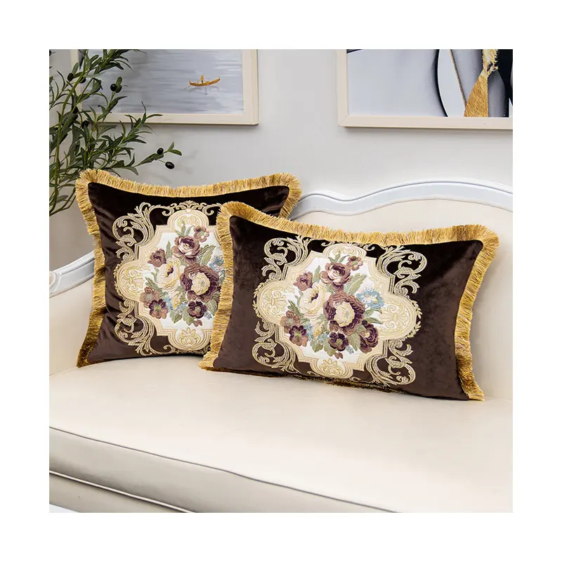 Decorative Jacquard Tassel Cotton Linen Square Throw Cushion Cover Pillow Case