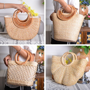 Bolso Tote Casual Nórdico de Paja Tejida a Mano, Ecológico, con Cierre de Cremallera de Algodón, Estilo Luna, Soporte para Teléfono, Alta Estética, Photo Tanjing - Product Image 3