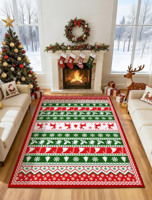 Tapis de Noël moderne à rayures rouges et vertes, tapis de salon, fabriqué à la machine, imprimé en 3D, pliable, lavable, tapis décoratif d'intérieur