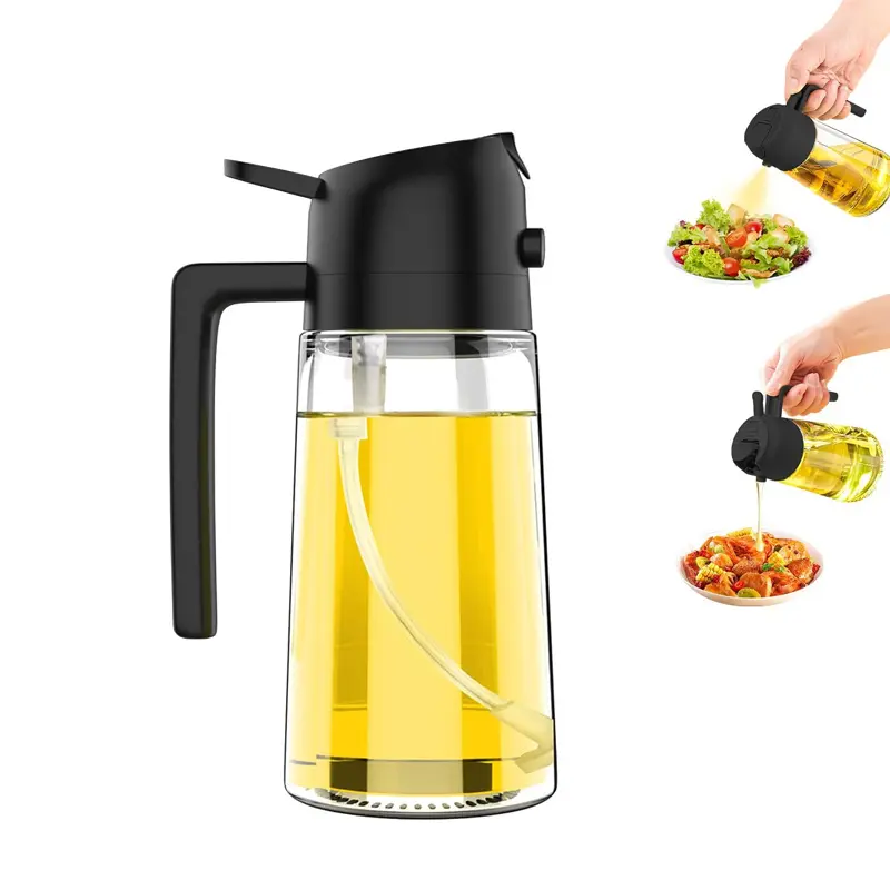 Raybin Multifunction Glass 2 In 1 Oil Mister Vinegar Dispenser Bottle Olive Oil Sprayers Oil Spray Bottle for Kitchen Cooking