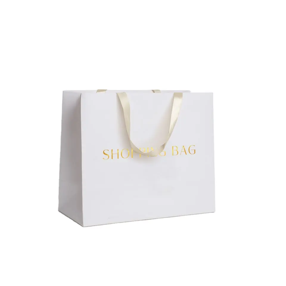 Customised Your Logo Gift Small Carry Paper Shopping Bags With Bow Tie Ribbon Handle