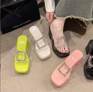 Summer Clear Heels Fashion Sandals Women Transparent Upper Heeled Slide Slippers