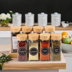 Square Shaped Kitchen 4oz 120ml Recipiente De Armazenamento De Especiarias para Temperar Frasco De Tempero De Vidro De Pimenta Com Tampa De Bambu para Agitar - Product Image 1