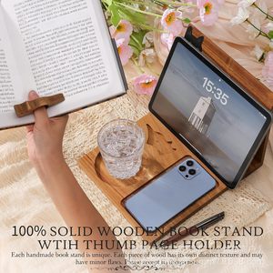 Wooden <b>Foldable</b> Bookshelf Triangular Reading <b>Desk</b> Phone Holder With Thumb Bookmark For Bedroom Kitchen Leisure Reading - Product Image 3