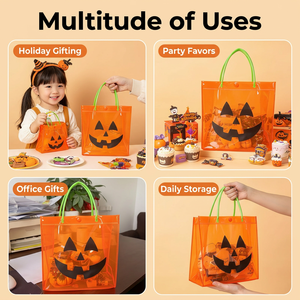 Bolsa de regalo de PVC con asa para dulces y chocolate de Halloween, con estampado de calabaza de Halloween - Product Image 3