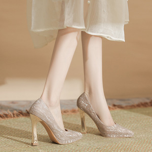 Zapatos de Novia Estilo 2026, Zapatos de Tacón Alto con Cuentas Cuadradas y Diseño de Gota de Agua, Zapatos de Plataforma Impermeables con Tacón Grueso para Mujer, Elegantes - Product Image 3
