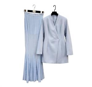 Elegante Conjunto de Blazer Formal <span class=keywords><strong>Azul</strong></span> <span class=keywords><strong>Pastel</strong></span> y Falda Sirena - Perfecto para Invitadas de Boda, Ropa de Oficina y Cenas - Product Image 2