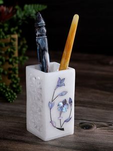 Hand-crafted Elegant Marble Nest Pen Organizer <b>Desk</b> Aura Marble Stand - Product Image 5