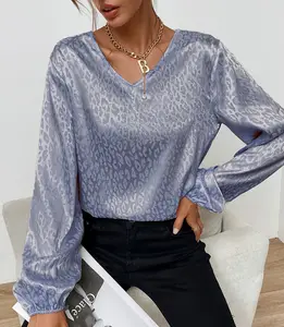 Fall 2022 Nieuwe Product Vrouwen Blouses Tops Casual Luipaard Print Shirt Lady 'S Office Imitatie Zijde Jacquard Lange Mouw