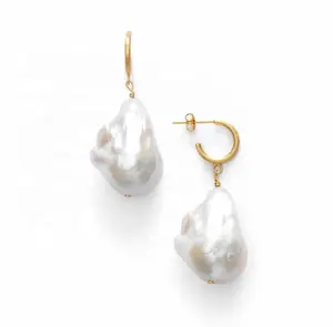 Gold Luxury Baroque Pearl 925 Sterling Silver Jewelry Real Natural Irregular Pearl Earring For Women