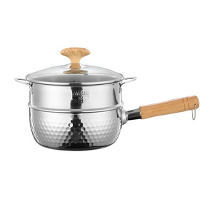 Stainless Steel Milk Pot 16cm 18cm 20cm 22cm Double Spout Design For Easy Pouring With Wooden Handle - Product Image 2