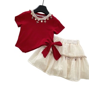 Conjunto de Dos Piezas para Niñas, Camiseta de Manga Corta Irregular y Falda, Estilo Princesa, para Verano - Product Image 5