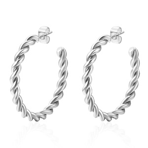 Hoop Earrings 4Mm 18K Gold Plated Braided Large <b>Round</b> Face Women's Fashion Jewelry Zinc Alloy Stainless Steel <b>Post</b> - Product Image 5