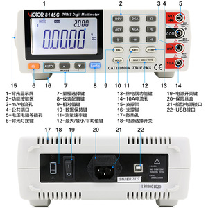 วิคเตอร์ VC8145C มัลติมิเตอร์แบบดิจิตอล 22000 ค่า True Rms พร้อมอินเทอร์เฟซ USB - Product Image 1