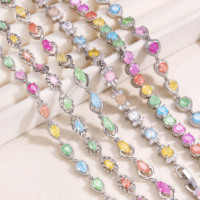 Fournisseur de bijoux plaqués or CM, bracelet en zircon couleur or blanc, design tendance, pierre en forme de cœur colorée, goutte d'eau, bracelet pour femme