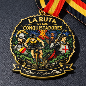 Medalla de Metal Vintage de La Ruta de los Conquistadores con Cordón, Diseño Gratuito del Fabricante - Product Image 1