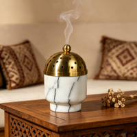 Brûleur d'encens Oud en marbre de qualité supérieure avec couvercle en laiton de luxe pour Bakhoor arabe, décoration de table pour Ramadan, Majlis, maison et hôtel