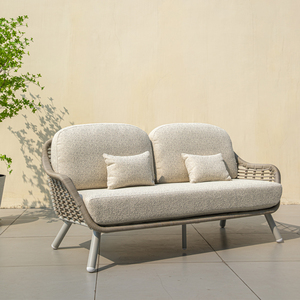 OSMEN PUGLIA Canapé de jardin en rotin plastique au design classique, deux places, structure en aluminium, pour extérieur, parc, hôtel - Product Image 1