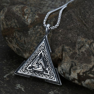 Pendentif Viking Odin Valknut, symbole nœud <span class=keywords><strong>celtique</strong></span>, triangle, logo personnalisé, gravure de nom, vintage, hip hop, motards - Product Image 4
