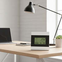 Horloge numérique de bureau/murale en plastique avec prévisions météo, affichage de la température et de l'humidité, fonction snooze, écran LCD, pour la maison et le bureau, personnalisable avec logo, vente en gros
