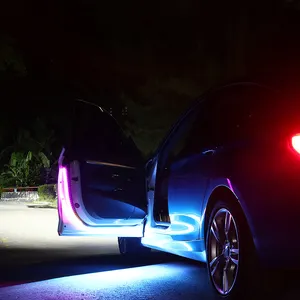 Universal RGB Mengalir Selamat Datang Strip Lampu Berkedip Lampu DRL Mobil Pintu LED Warning Light Flexible Led Strip