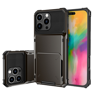 Funda deslizante para extracción de tarjetas, soporte para tarjetas, funda de teléfono de piel sintética de lujo para <span class=keywords><strong>iPhone</strong></span> 17 <span class=keywords><strong>Pro</strong></span> Max 16 Plus 15 14 <span class=keywords><strong>13</strong></span> 12 - Product Image 1