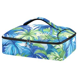 ถาดอบอะลูมิเนียมพิมพ์ลายต้นปาล์มเขตร้อนสีน้ำเงินสไตล์ฮาวายสำหรับงานเลี้ยงอาหารค่ำ พร้อมกระเป๋าเก็บความร้อนสำหรับแคมป์ปิ้ง - Product Image 1