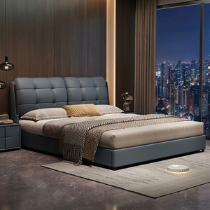 Ensemble <span class=keywords><strong>de</strong></span> lit en cuir <span class=keywords><strong>de</strong></span> luxe moderne, style italien, tête <span class=keywords><strong>de</strong></span> lit capitonnée à grille pour projets <span class=keywords><strong>de</strong></span> villas - Product Image 1