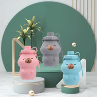 Bouteille d'eau pliable en silicone en forme de capybara de 500 ml, sans BPA, qualité alimentaire, bec verseur direct, anti-fuite, pour les voyages et les activités de plein air