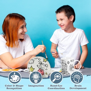 Jouets éducatifs interactifs tasse en céramique personnalisée enfants <span class=keywords><strong>peinture</strong></span> inachevée dessin animé tasse et assiette kit <span class=keywords><strong>de</strong></span> <span class=keywords><strong>peinture</strong></span> bricolage pour activité familiale - Product Image 5
