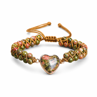 Bracelet en cristal tressé réglable tendance pour femme, style bohème, avec pierres naturelles en forme de cœur, pierres de guérison naturelles