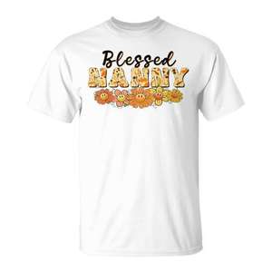 T-shirt Blessed Nanny pour femme, manches courtes, col rond, motif floral, cadeau pour l'église, cadeaux religieux - Product Image 1