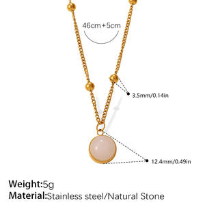スイートジュエリー ステンレススチール 18K 本金メッキ 幾何学模様 ラウンド 天然石 ジェムストーン ペンダントネックレス レディース - Product Image 5