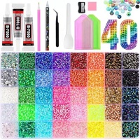 Boîte personnalisable BIN, 40 compartiments, 40 couleurs, kit de strass éblouissants, 40K pièces de strass en résine de 3 mm à dos plat pour décoration d'ongles DIY