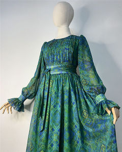 Abito Lungo da Donna Personalizzabile Semi-Trasparente con Stampa, <span class=keywords><strong>Plissettato</strong></span>, Vita Alta, Modesto, in Chiffon, Collo Tondo, Maniche Lunghe a Palloncino - Product Image 5