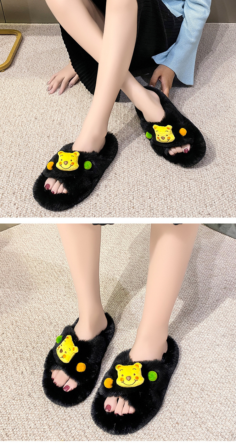 New Fluffy Slippers Ladies Cross Non-slip Soft Plush Warm Winter Slippers for Women Cotton Shoes