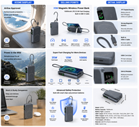 Batterie externe magnétique à charge rapide 20W, 10000mAh, câble USB C intégré, écran numérique TFT, chargeur sans fil portable, batterie externe