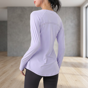 Haut de sport et de fitness pour femme, grande taille, léger, de haute qualité, respirant, en maille Spandex/Nylon, col rond, uni, sensation seconde peau - Product Image 3